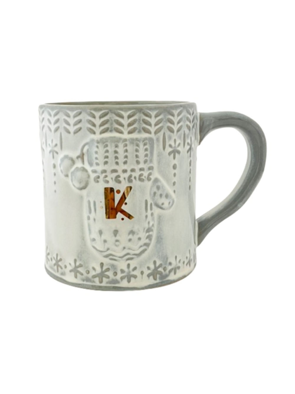 Snowcap Reactive-Glazed Monogram " K " Mitten Mug